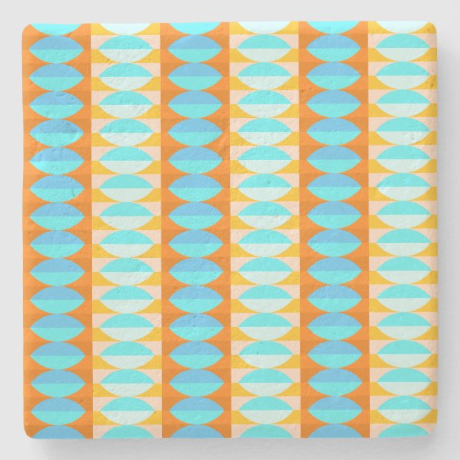 Colourful Turquoise Blue Orange Yellow Pattern Stone Coaster (Front)