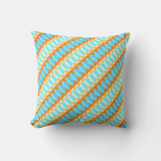 Colourful Turquoise Blue Orange Yellow Pattern Throw Pillow (Front)