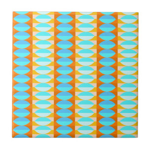 Colourful Turquoise Blue Orange Yellow Pattern Tile