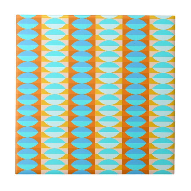 Colourful Turquoise Blue Orange Yellow Pattern Tile (Front)