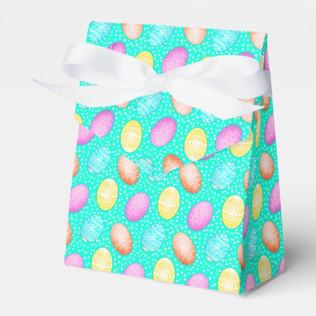 Colourful Turquoise Easter Egg Pattern Favor Box (Front Side)