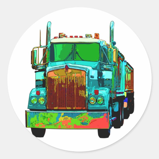 Colourful Turquoise Semi Truck Classic Round Sticker (Front)