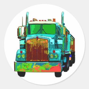 Colourful Turquoise Semi Truck Classic Round Sticker