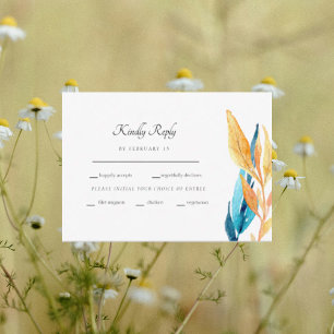 Colourful Turquoise & Yellow Foliage RSVP Card