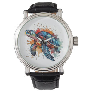 colourful turtle in watercolor watch