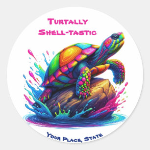 Colourful Turtle Splash Classic Round Sticker