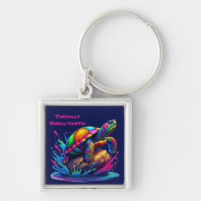 Colourful Turtle Splash Keychain (Front)