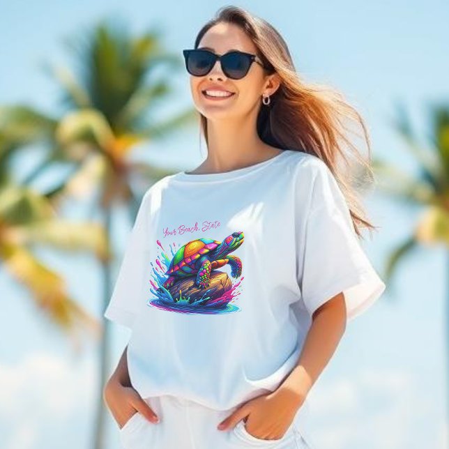 Colourful Turtle Splash- T-Shirt (Colorful Turtle Splash-Fisherman  Core-Dopamine Dressing-Women T shirt)
