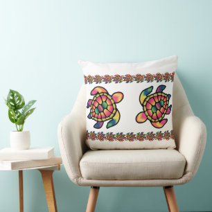 Colourful Turtledye: A Vibrant Turtle in Tie Dye Throw Pillow