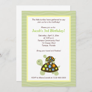 Colourful Turtles 5x7 Birthday Invitation - Green