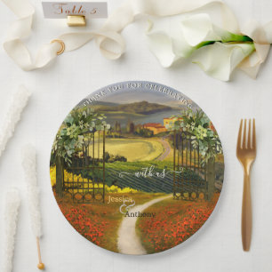 Colourful Tuscan Landscape Wedding Paper Plate