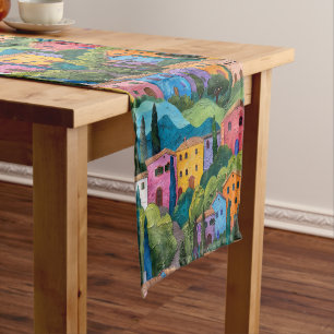 Colourful tuscany houses short table runner