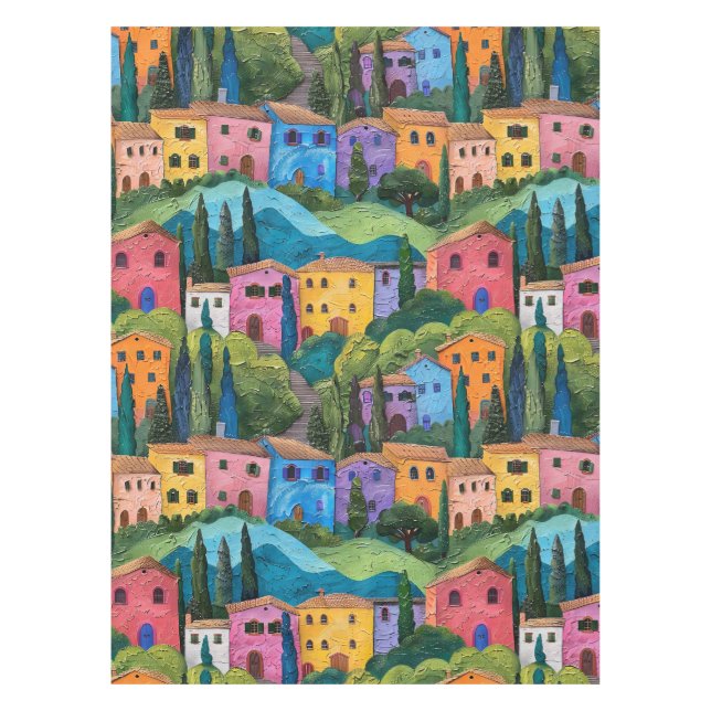 Colourful tuscany houses  tablecloth (Front)