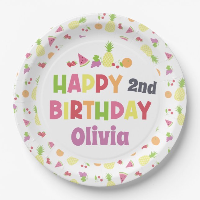 Colourful Tutti Frutti Any Age Happy Birthday Paper Plate (Front)