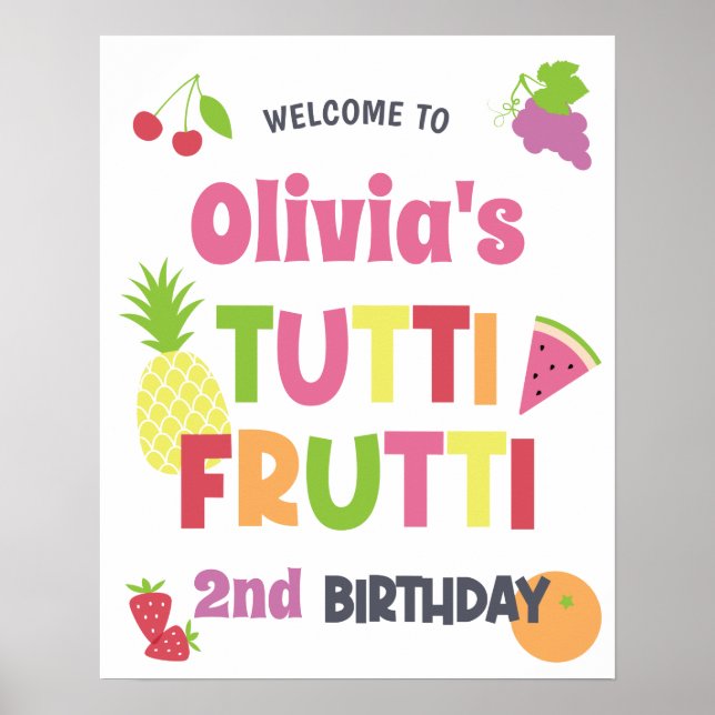 Colourful Tutti Frutti Birthday Party Welcome Poster (Front)