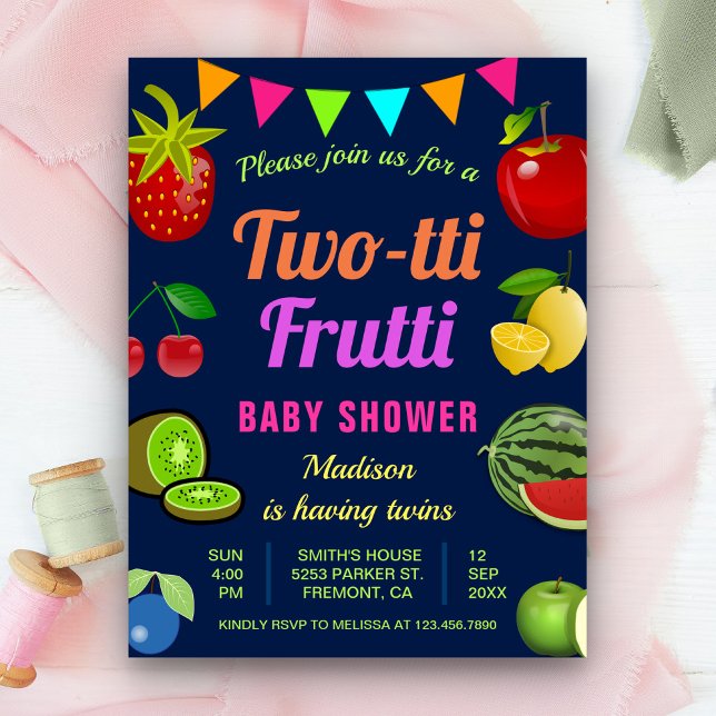 Colourful Tutti Frutti Twins Baby Shower Invitation Postcard (Creator Uploaded)