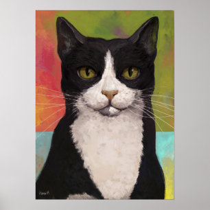 Colourful Tuxedo Cat Poster