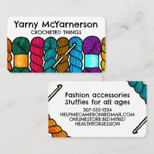 Colourful twisted yarn hanks crochet hooks business card