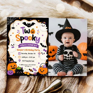 Colourful Two Spooky Halloween Birthday Party Phot Invitation