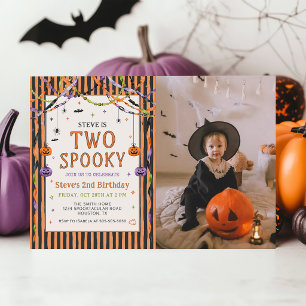 Colourful Two Spooky Halloween Birthday Photo Invitation