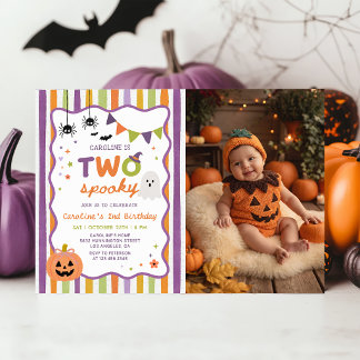 Colourful Two Spooky Halloween Ghost Birthday Phot Invitation