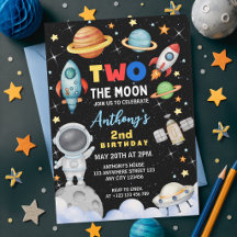 Colourful Two The Moon Space Rocket Birthday 