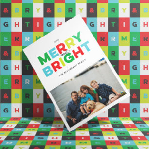 Colourful Type Merry and Bright Flat Holiday Card