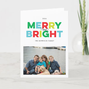 Colourful Type Merry and Bright Folded Holiday Car Card