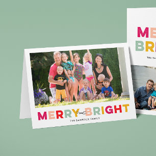 Colourful Type Merry and Bright Folded Holiday Car Card