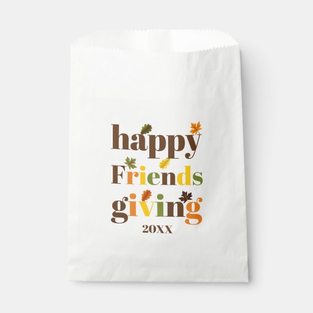 Colourful typography and fall leaves Friendsgiving Favour Bag (Front)