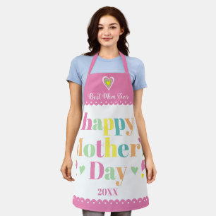 Colourful typography and hearts, pink Mothers Day  Apron
