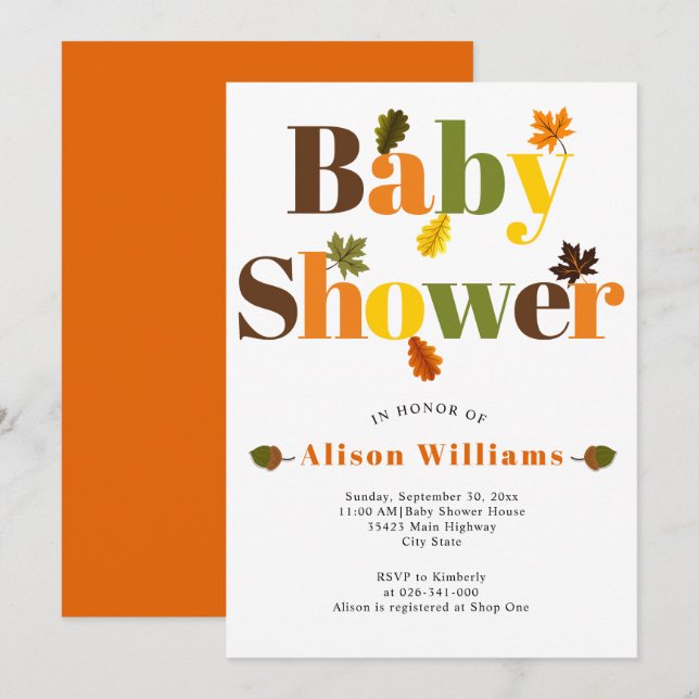 Colourful typography and leaves fall invitation (Front/Back)