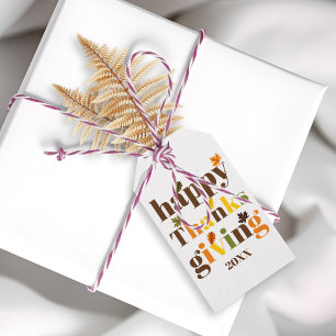 Colourful typography and leaves Thanksgiving fall Gift Tags