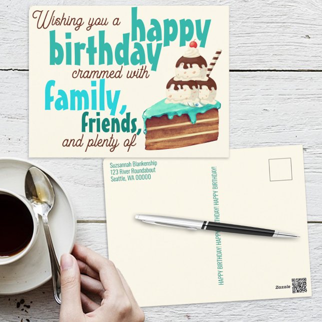 Colourful Typography Birthday Cake Ice Cream Postcard (Creator Uploaded)