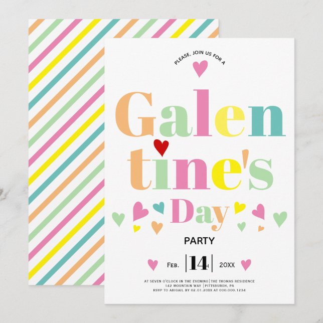 Colourful typography Galentines Day party Invitation (Front/Back)