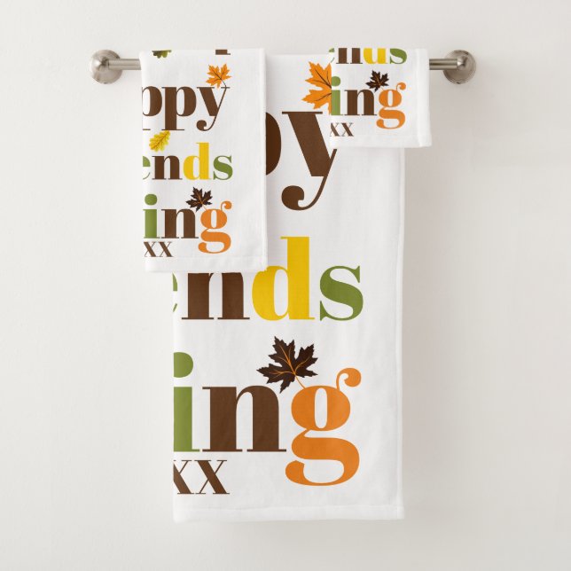Colourful typography Happy Friendsgiving fall Bath Towel Set (Insitu)