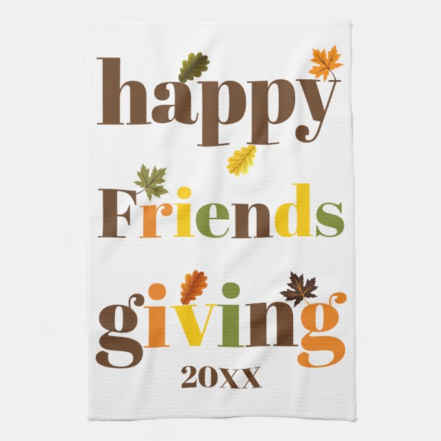 Colourful typography Happy Friendsgiving fall Kitchen Towel (Vertical)