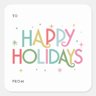 Colourful Typography Happy Holidays Gift Square Sticker