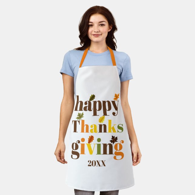 Colourful typography Happy Thanksgiving fall Apron (Worn)