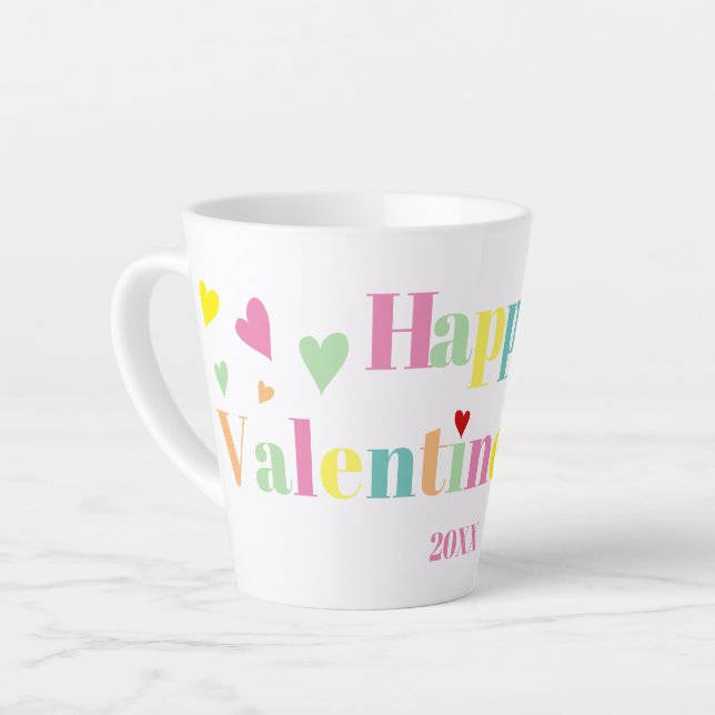 Colourful typography Happy Valentines Day Latte Mug (Left Angle)