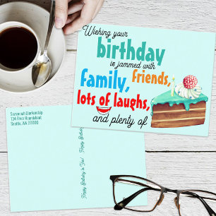 Colourful Typography Layer Cake Best Wishes Postcard
