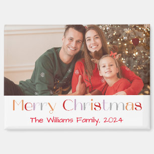 Colourful Typography Merry Christmas Family Photo  Magnet