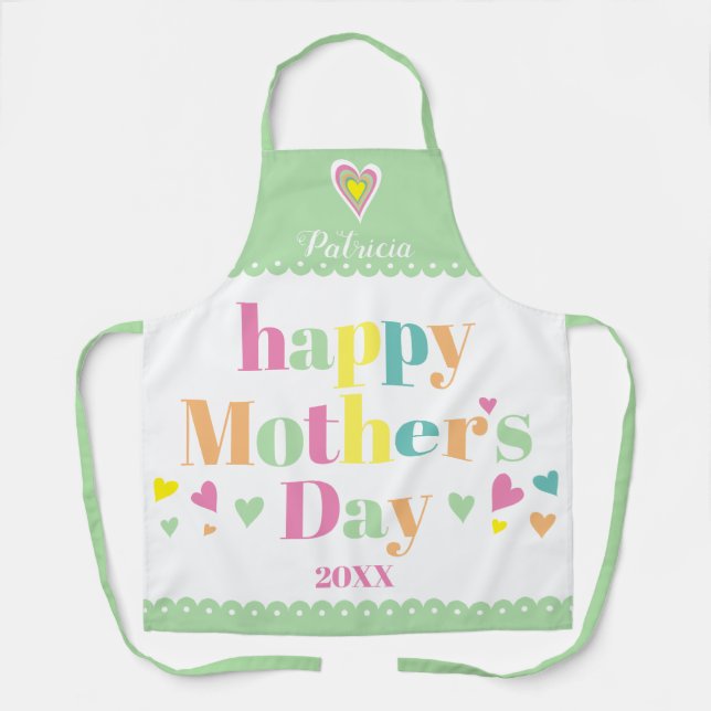 Colourful typography, mint border Mothers Day Apro Apron (Front)