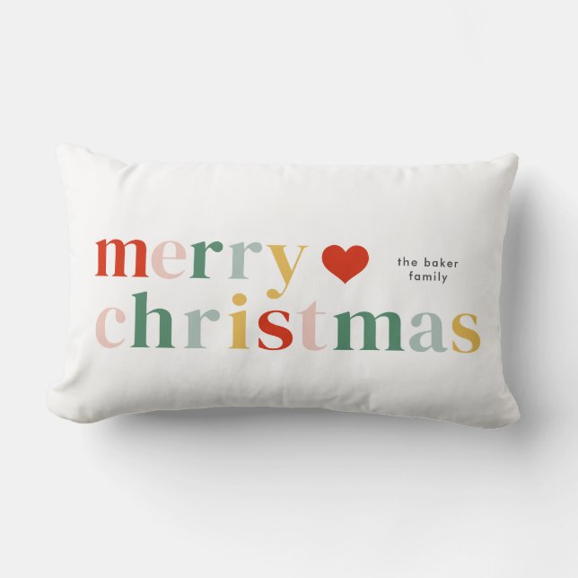Colourful Typography Modern Merry Christmas Lumbar Pillow (Front)