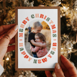 Colourful Typography Oval Christmas Holiday Card