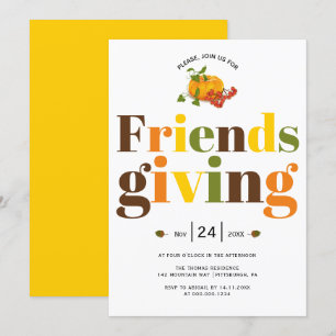 Colourful typography pumkin Friendsgiving Invitation