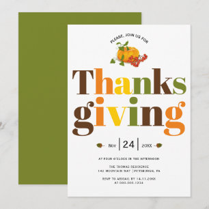 Colourful typography pumkin Thanksgiving Invitatio Invitation