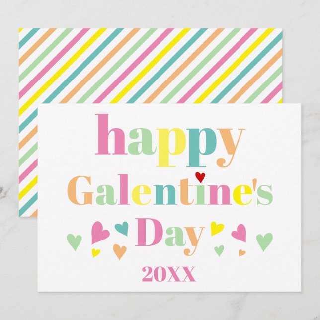 Colourful typography stripes Happy Galentines Day Holiday Card (Front/Back)