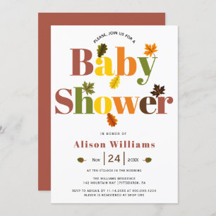 Colourful typography terracotta fall baby shower invitation