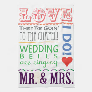 Colourful Typography Wedding Dish Towels